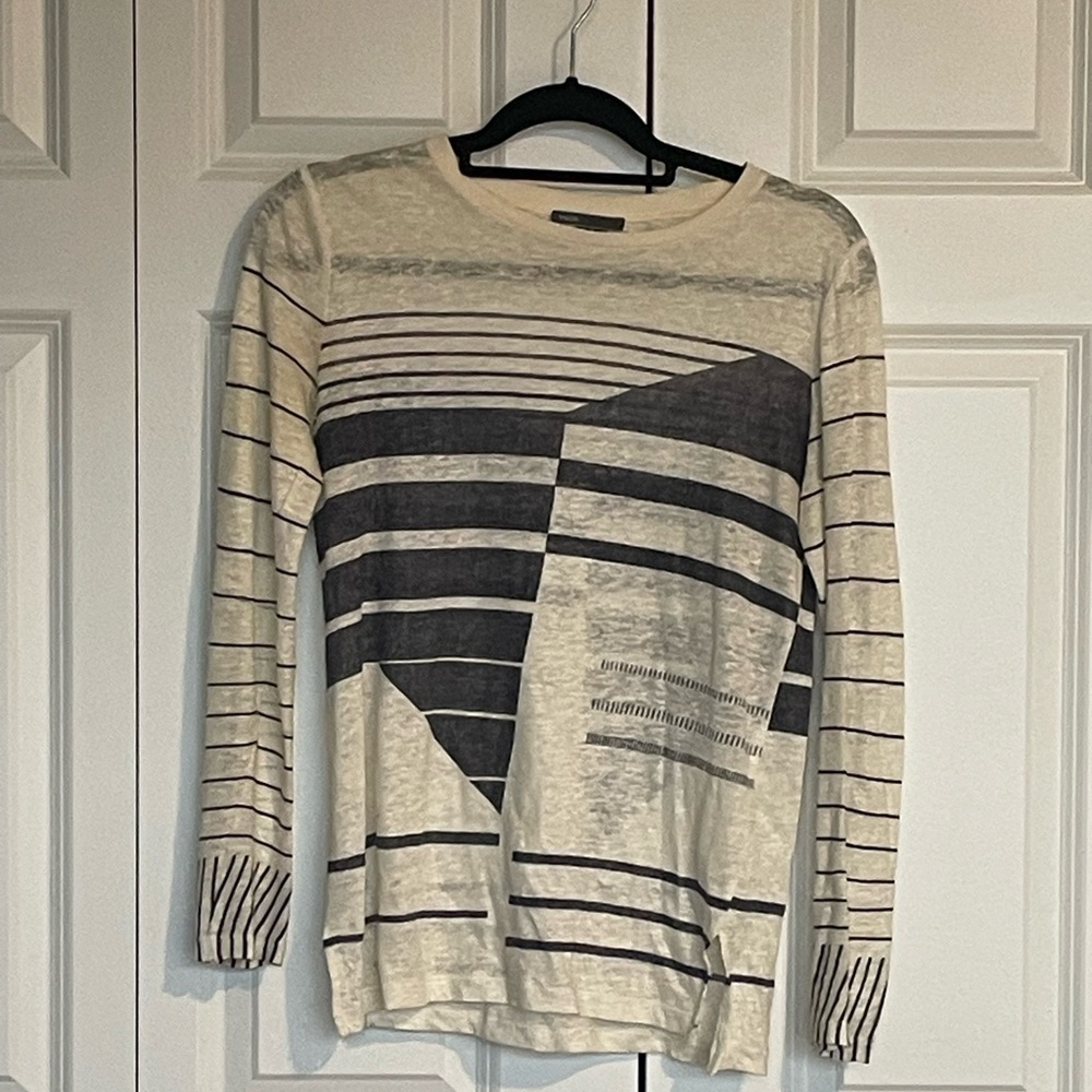 Vince cream and Black linen and cotton Knit Top